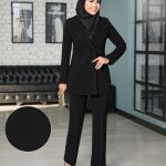 مانتو شلوار اداری کرپ آستردار مزونی‌دوز